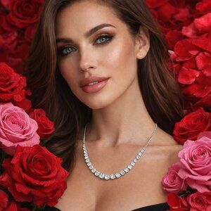 Stunning DIAMONIQUE Graduated Line Necklace  14.00 cttw  Round 100-Facet Stones